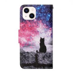Lacné Kryty | Knižkové puzdro Trendy Cross case Mačka a vesmír – Apple iPhone 15 Plus | Lacné Kryty
