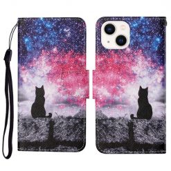 Lacné Kryty | Knižkové puzdro Trendy Cross case Mačka a vesmír – Apple iPhone 15 Plus | Lacné Kryty