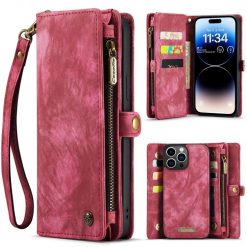 Lacné Kryty | Multifunkčné peňaženkové puzdro CaseMe Detachable červené – Apple iPhone 15 Pro Max | Lacné Kryty