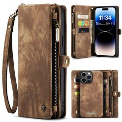 Lacné Kryty | Multifunkčné peňaženkové puzdro CaseMe Detachable hnedé – Apple iPhone 15 Pro Max | Lacné Kryty