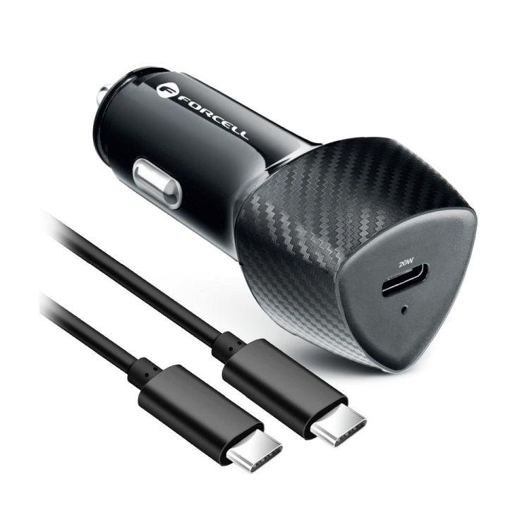 Nabíjačka do auta Forcell Carbon car charger USB-C 3.0 PD20W CC50-1C čierna + kábel USB-C PD60W