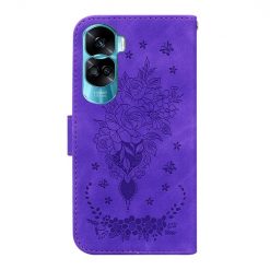 Lacné Kryty | Peňaženkové puzdro Embossing Pattern Kytica fialové – Honor 90 Lite | Lacné Kryty