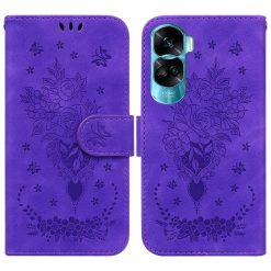 Lacné Kryty | Peňaženkové puzdro Embossing Pattern Kytica fialové – Honor 90 Lite | Lacné Kryty