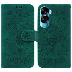 Lacné Kryty | Peňaženkové puzdro Embossing Pattern Kytica zelené – Honor 90 Lite | Lacné Kryty