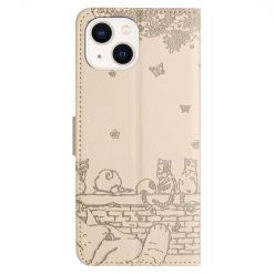 Lacné Kryty | Peňaženkové puzdro Embossing Pattern Mačky béžové – Apple iPhone 15 Plus | Lacné Kryty