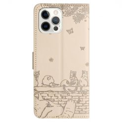 Peňaženkové puzdro Embossing Pattern Mačky béžové – Apple iPhone 15 Pro | Lacné Kryty Lacné Kryty | Peňaženkové puzdro Embossing Pattern Mačky béžové – Apple iPhone 15 Pro | Lacné Kryty