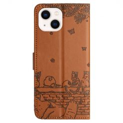 Lacné Kryty | Peňaženkové puzdro Embossing Pattern Mačky hnedé – Apple iPhone 15 Plus | Lacné Kryty