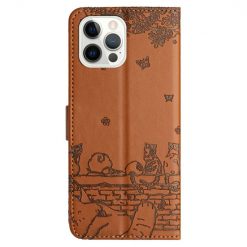 Lacné Kryty | Peňaženkové puzdro Embossing Pattern Mačky hnedé – Apple iPhone 15 Pro | Lacné Kryty