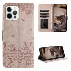 Lacné Kryty | Peňaženkové puzdro Embossing Pattern Mačky sivé – Apple iPhone 15 Pro Max | Lacné Kryty