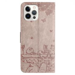 Lacné Kryty | Peňaženkové puzdro Embossing Pattern Mačky sivé – Apple iPhone 15 Pro Max | Lacné Kryty