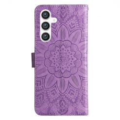 Lacné Kryty | Peňaženkové puzdro Embossing Pattern Slnečnica fialové – Samsung Galaxy S23 FE | Lacné Kryty