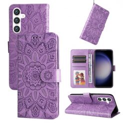 Lacné Kryty | Peňaženkové puzdro Embossing Pattern Slnečnica fialové – Samsung Galaxy S23 FE | Lacné Kryty