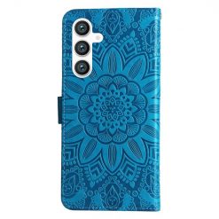 Lacné Kryty | Peňaženkové puzdro Embossing Pattern Slnečnica modré – Samsung Galaxy S23 FE | Lacné Kryty
