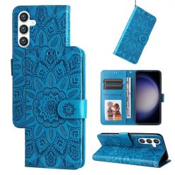 Lacné Kryty | Peňaženkové puzdro Embossing Pattern Slnečnica modré – Samsung Galaxy S23 FE | Lacné Kryty