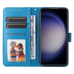 Lacné Kryty | Peňaženkové puzdro Embossing Pattern Slnečnica modré – Samsung Galaxy S23 FE | Lacné Kryty
