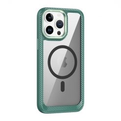 Lacné Kryty | Zadný Kryt Carbon Fiber MagSafe transparentno-zelený – Apple iPhone 15 Plus | Lacné Kryty