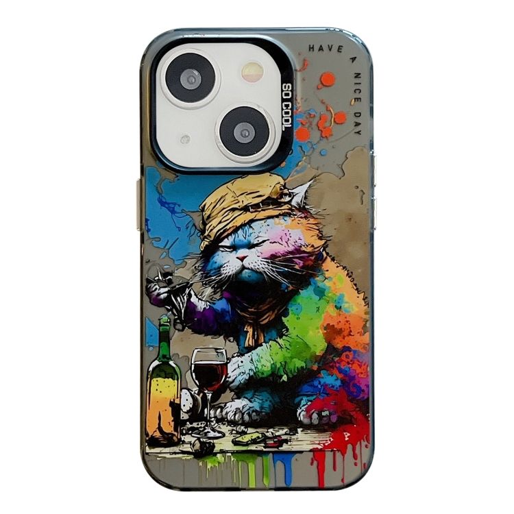 Zadný kryt na mobil Oil Painting case Pijúci kocúr – Apple iPhone 15