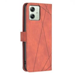 Lacné Kryty | Knižkové puzdro Rhombus hnedé – Motorola Moto G54 5G / G54 5G Power Edition | Lacné Kryty