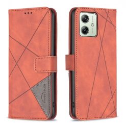 Lacné Kryty | Knižkové puzdro Rhombus hnedé – Motorola Moto G54 5G / G54 5G Power Edition | Lacné Kryty