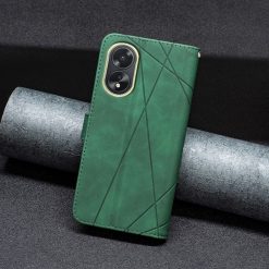Lacné Kryty | Knižkové puzdro Rhombus zelené – Oppo A38 | Lacné Kryty