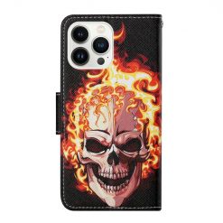 Lacné Kryty | Knižkové puzdro Trendy Cross case Lebka v ohni – Apple iPhone 15 Pro | Lacné Kryty