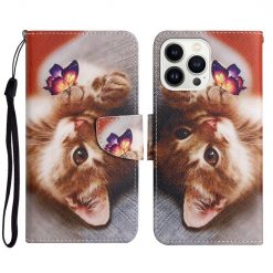 Lacné Kryty | Knižkové puzdro Trendy Cross case Mačka a motýľ – Apple iPhone 15 Pro Max | Lacné Kryty
