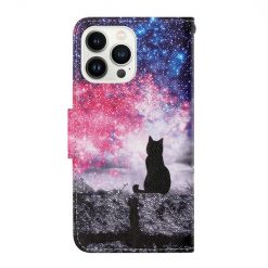 Lacné Kryty | Knižkové puzdro Trendy Cross case Mačka a vesmír – Apple iPhone 15 Pro | Lacné Kryty