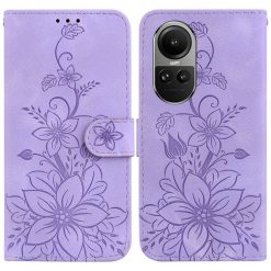 Lacné Kryty | Peňaženkové puzdro Embossing Pattern Ľalia fialové – Oppo Reno 10 5G / Reno 10 Pro 5G | Lacné Kryty
