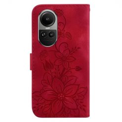 Lacné Kryty | Peňaženkové puzdro Embossing Pattern Ľalia červené – Oppo Reno 10 5G / Reno 10 Pro 5G | Lacné Kryty
