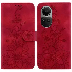 Lacné Kryty | Peňaženkové puzdro Embossing Pattern Ľalia červené – Oppo Reno 10 5G / Reno 10 Pro 5G | Lacné Kryty