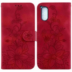 Lacné Kryty | Peňaženkové puzdro Embossing Pattern Ľalia červené – Sony Xperia 5 V | Lacné Kryty