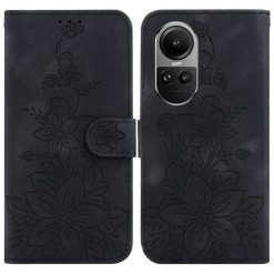 Lacné Kryty | Peňaženkové puzdro Embossing Pattern Ľalia čierne – Oppo Reno 10 5G / Reno 10 Pro 5G | Lacné Kryty