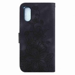 Lacné Kryty | Peňaženkové puzdro Embossing Pattern Ľalia čierne – Sony Xperia 5 V | Lacné Kryty