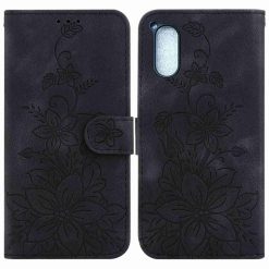 Lacné Kryty | Peňaženkové puzdro Embossing Pattern Ľalia čierne – Sony Xperia 5 V | Lacné Kryty