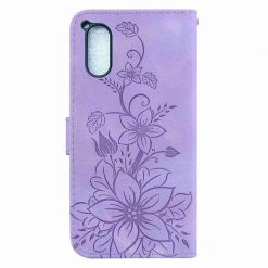 Lacné Kryty | Peňaženkové puzdro Embossing Pattern Ľalia fialové – Sony Xperia 5 V | Lacné Kryty