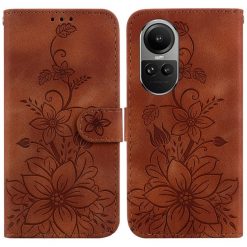 Peňaženkové puzdro Embossing Pattern Ľalia hnedé – Oppo Reno 10 5G / Reno 10 Pro 5G | Lacné Kryty Lacné Kryty | Peňaženkové puzdro Embossing Pattern Ľalia hnedé – Oppo Reno 10 5G / Reno 10 Pro 5G | Lacné Kryty