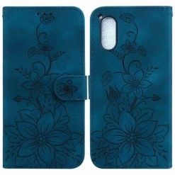 Lacné Kryty | Peňaženkové puzdro Embossing Pattern Ľalia modré – Sony Xperia 5 V | Lacné Kryty