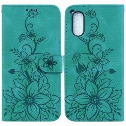 Lacné Kryty | Peňaženkové puzdro Embossing Pattern Ľalia zelené – Sony Xperia 5 V | Lacné Kryty