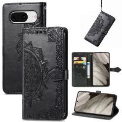 Lacné Kryty | Peňaženkové puzdro Embossing Pattern Mandala Flower čierne – Google Pixel 8 | Lacné Kryty