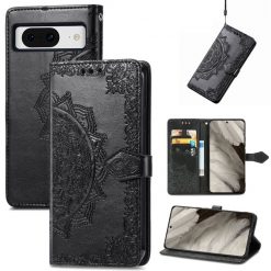 Lacné Kryty | Peňaženkové puzdro Embossing Pattern Mandala Flower čierne – Google Pixel 8 Pro | Lacné Kryty