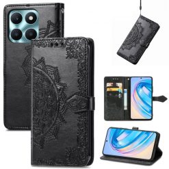 Lacné Kryty | Peňaženkové puzdro Embossing Pattern Mandala Flower čierne – Honor X6a | Lacné Kryty
