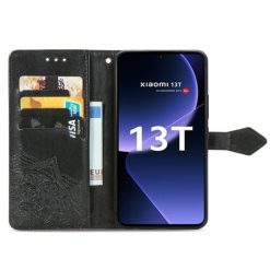 Lacné Kryty | Peňaženkové puzdro Embossing Pattern Mandala Flower čierne – Xiaomi 13T / 13T Pro | Lacné Kryty