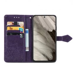 Lacné Kryty | Peňaženkové puzdro Embossing Pattern Mandala Flower fialové – Google Pixel 8 | Lacné Kryty