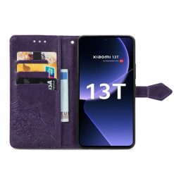 Lacné Kryty | Peňaženkové puzdro Embossing Pattern Mandala Flower fialové – Xiaomi 13T / 13T Pro | Lacné Kryty