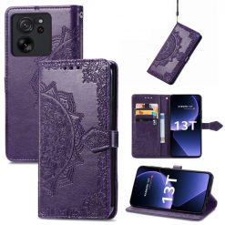 Lacné Kryty | Peňaženkové puzdro Embossing Pattern Mandala Flower fialové – Xiaomi 13T / 13T Pro | Lacné Kryty