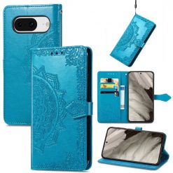 Lacné Kryty | Peňaženkové puzdro Embossing Pattern Mandala Flower modré – Google Pixel 8 | Lacné Kryty