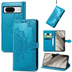 Lacné Kryty | Peňaženkové puzdro Embossing Pattern Mandala Flower modré – Google Pixel 8 Pro | Lacné Kryty