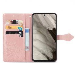 Lacné Kryty | Peňaženkové puzdro Embossing Pattern Mandala Flower ružové – Google Pixel 8 | Lacné Kryty