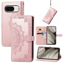 Lacné Kryty | Peňaženkové puzdro Embossing Pattern Mandala Flower ružové – Google Pixel 8 | Lacné Kryty