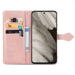 Lacné Kryty | Peňaženkové puzdro Embossing Pattern Mandala Flower ružové – Google Pixel 8 Pro | Lacné Kryty